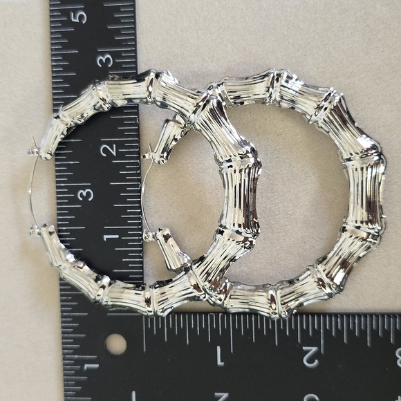 Silver Large Doorknocker Bamboo Hoop Earrings - Picture 12 of 12